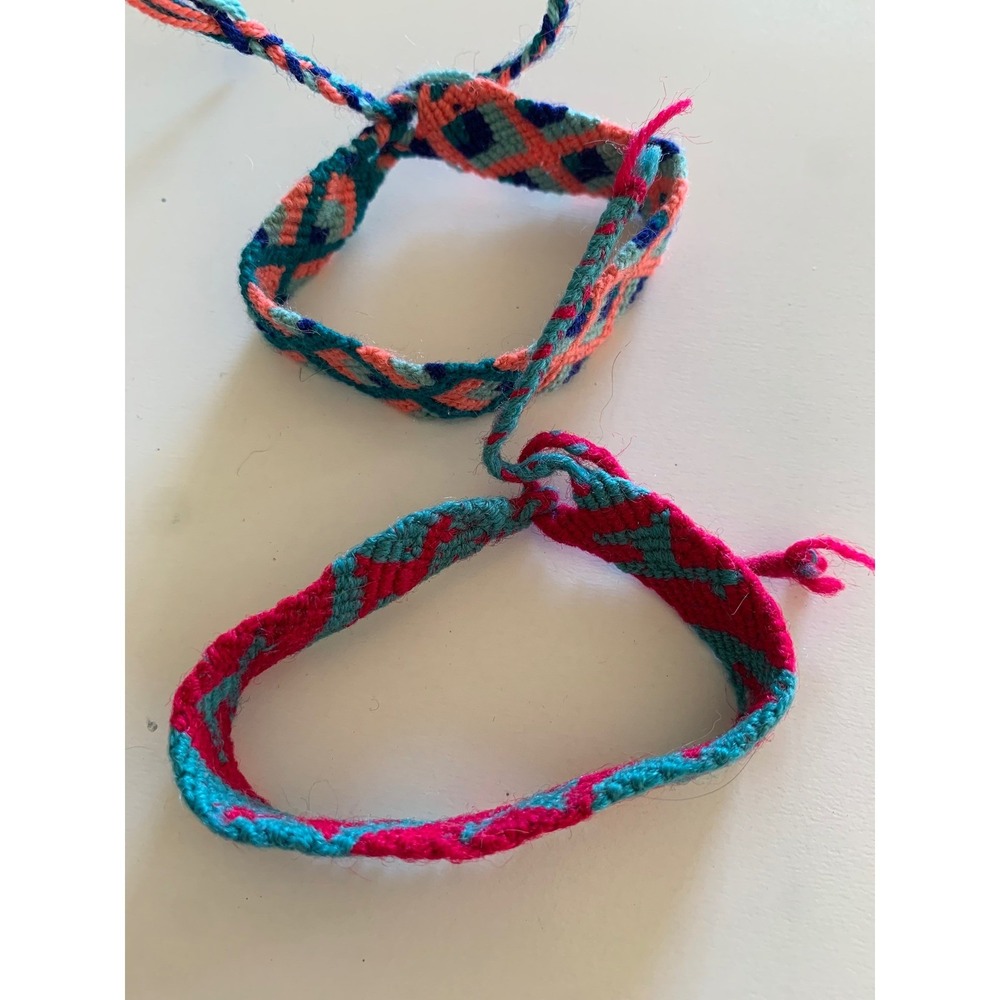 Handmade Wool Peru Woven Friendship Bracelet Set Geometric Pattern Alpaca Hippie
